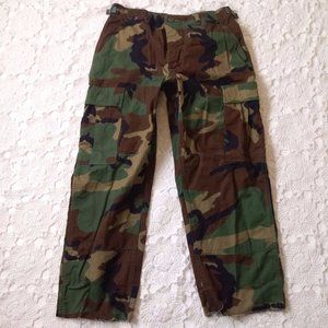 Vtg Small Cargo Pants Camo Green Button Fly Double Knee Army Camouflage 30 x 27
